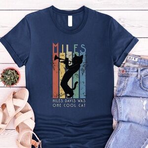 Miles Davis Cat Shirt Trumpet Jazz Graphic Tee Navy
